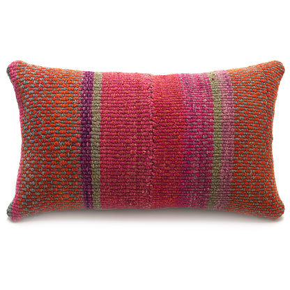 Intiearth Colorful decorative lumbar pillow made from handwoven Peruvian frazada, crafted with hand spun wool in a fair trade workshop