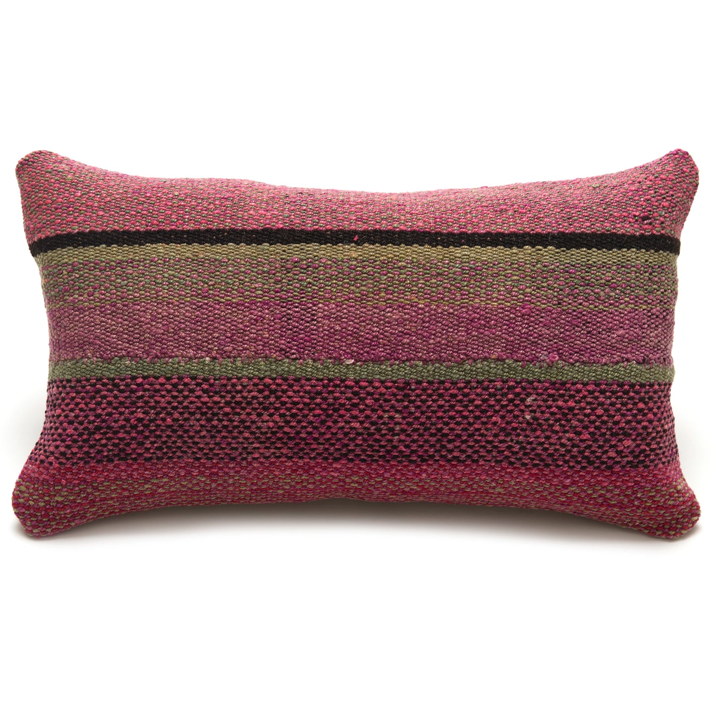 Intiearth Colorful decorative lumbar pillow made from handwoven Peruvian frazada, crafted with hand spun wool in a fair trade workshop