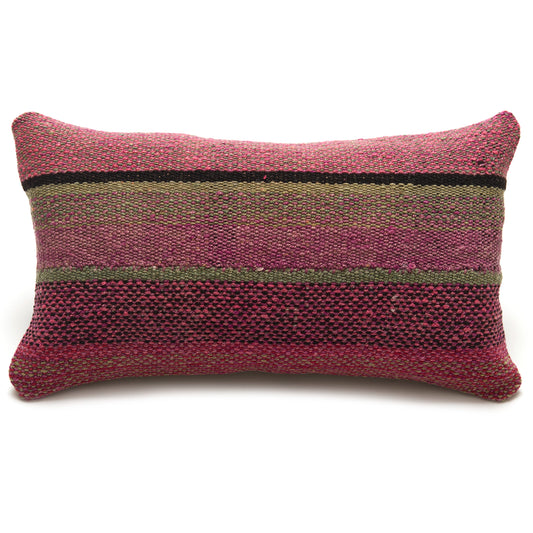 Intiearth Colorful decorative lumbar pillow made from handwoven Peruvian frazada, crafted with hand spun wool in a fair trade workshop