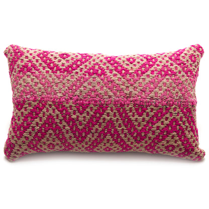 Intiearth Colorful decorative lumbar pillow made from handwoven Peruvian frazada, crafted with hand spun wool in a fair trade workshop