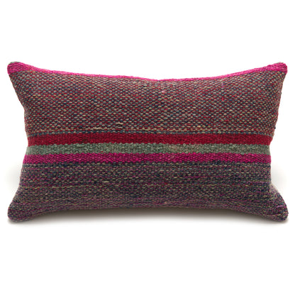 Intiearth Colorful decorative lumbar pillow made from handwoven Peruvian frazada, crafted with hand spun wool in a fair trade workshop