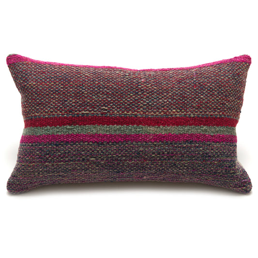 Intiearth Colorful decorative lumbar pillow made from handwoven Peruvian frazada, crafted with hand spun wool in a fair trade workshop