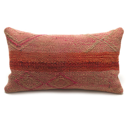 Intiearth Colorful decorative lumbar pillow made from handwoven Peruvian frazada, crafted with hand spun wool in a fair trade workshop