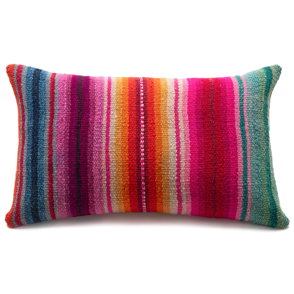 Colorful striped pillow on a white background