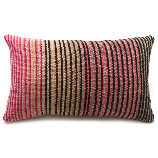 Intiearth Colorful decorative lumbar pillow made from handwoven Peruvian frazada, crafted with hand spun wool in a fair trade workshop