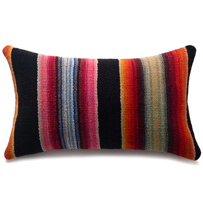 Striped pillow with multicolor pattern on a white background