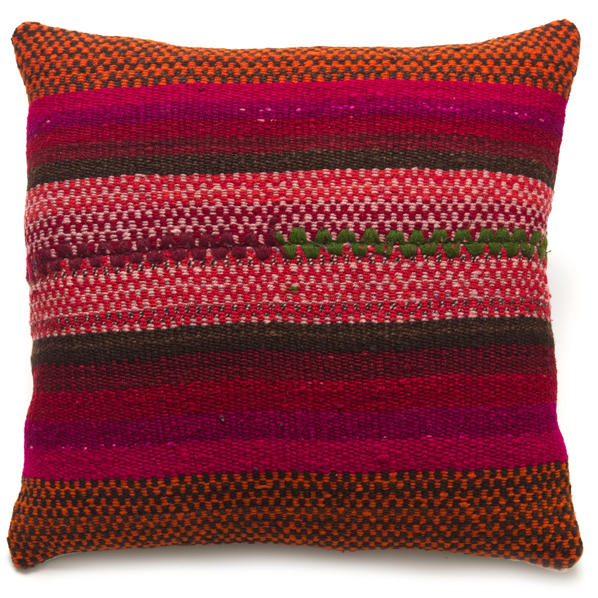 Intiearth Colorful decorative lumbar pillow made from handwoven Peruvian frazada, crafted with hand spun wool in a fair trade workshop