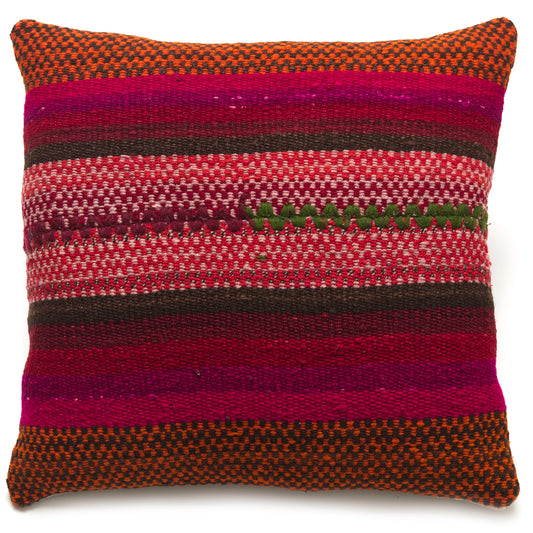Intiearth Colorful decorative lumbar pillow made from handwoven Peruvian frazada, crafted with hand spun wool in a fair trade workshop
