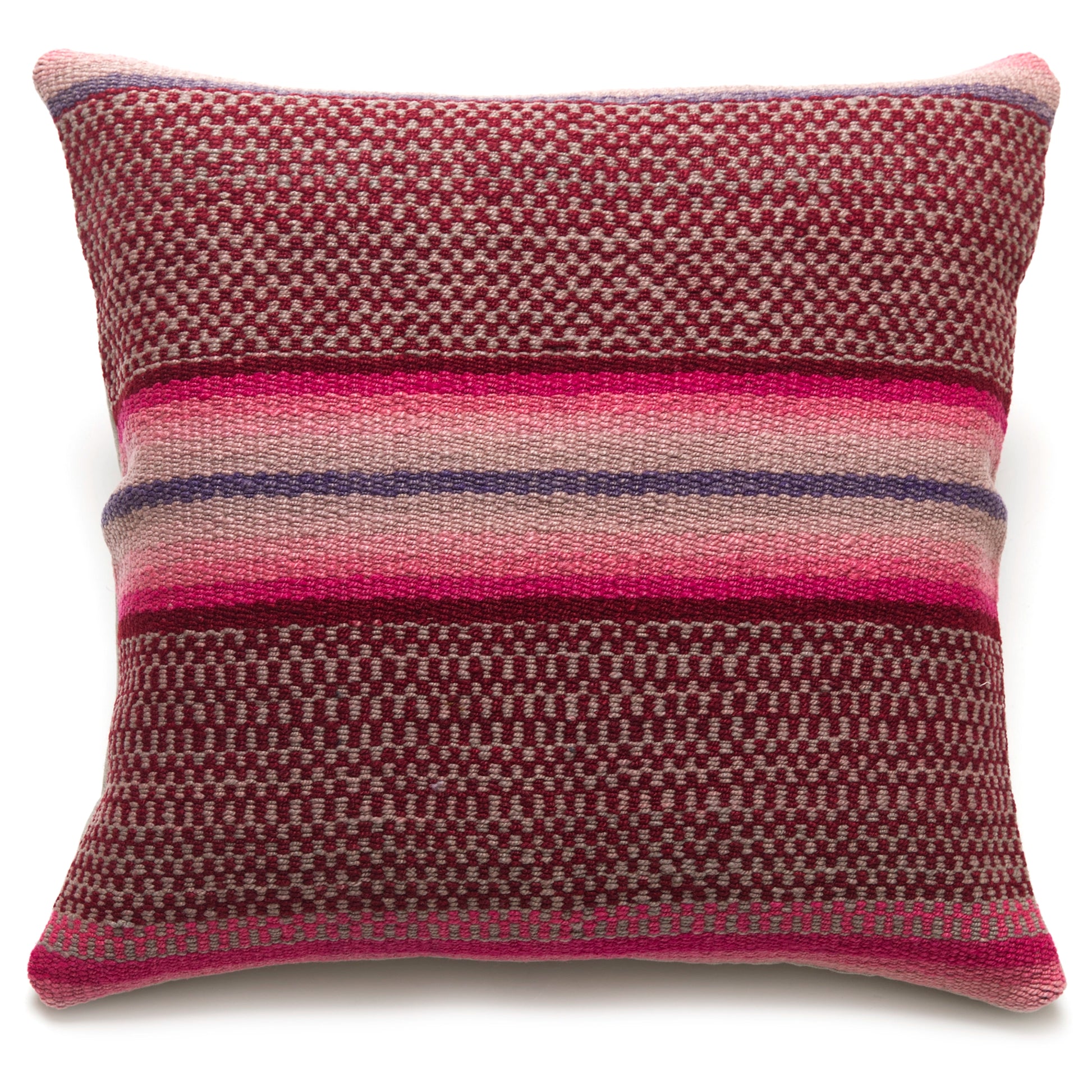 Intiearth Colorful decorative lumbar pillow made from handwoven Peruvian frazada, crafted with hand spun wool in a fair trade workshop