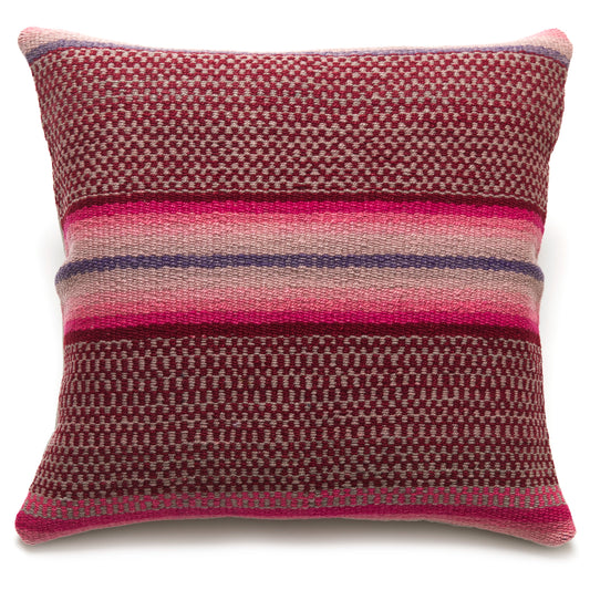 Intiearth Colorful decorative lumbar pillow made from handwoven Peruvian frazada, crafted with hand spun wool in a fair trade workshop