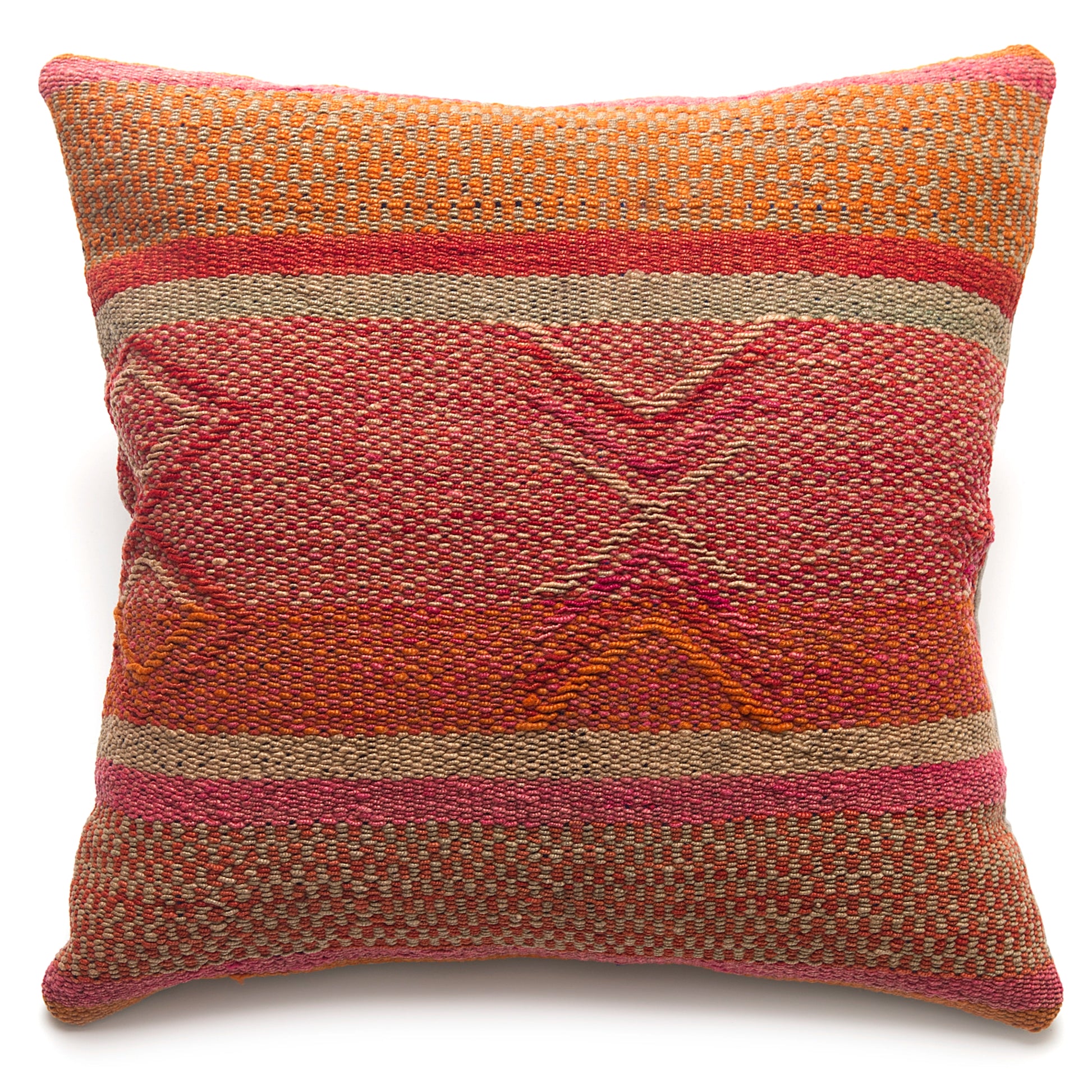 Intiearth Colorful decorative pillow made from handwoven Peruvian frazada, crafted with hand spun wool in a fair trade workshop