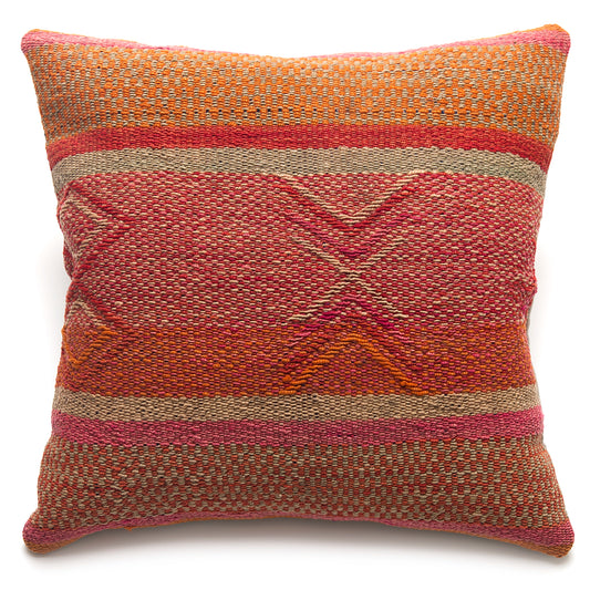 Intiearth Colorful decorative pillow made from handwoven Peruvian frazada, crafted with hand spun wool in a fair trade workshop