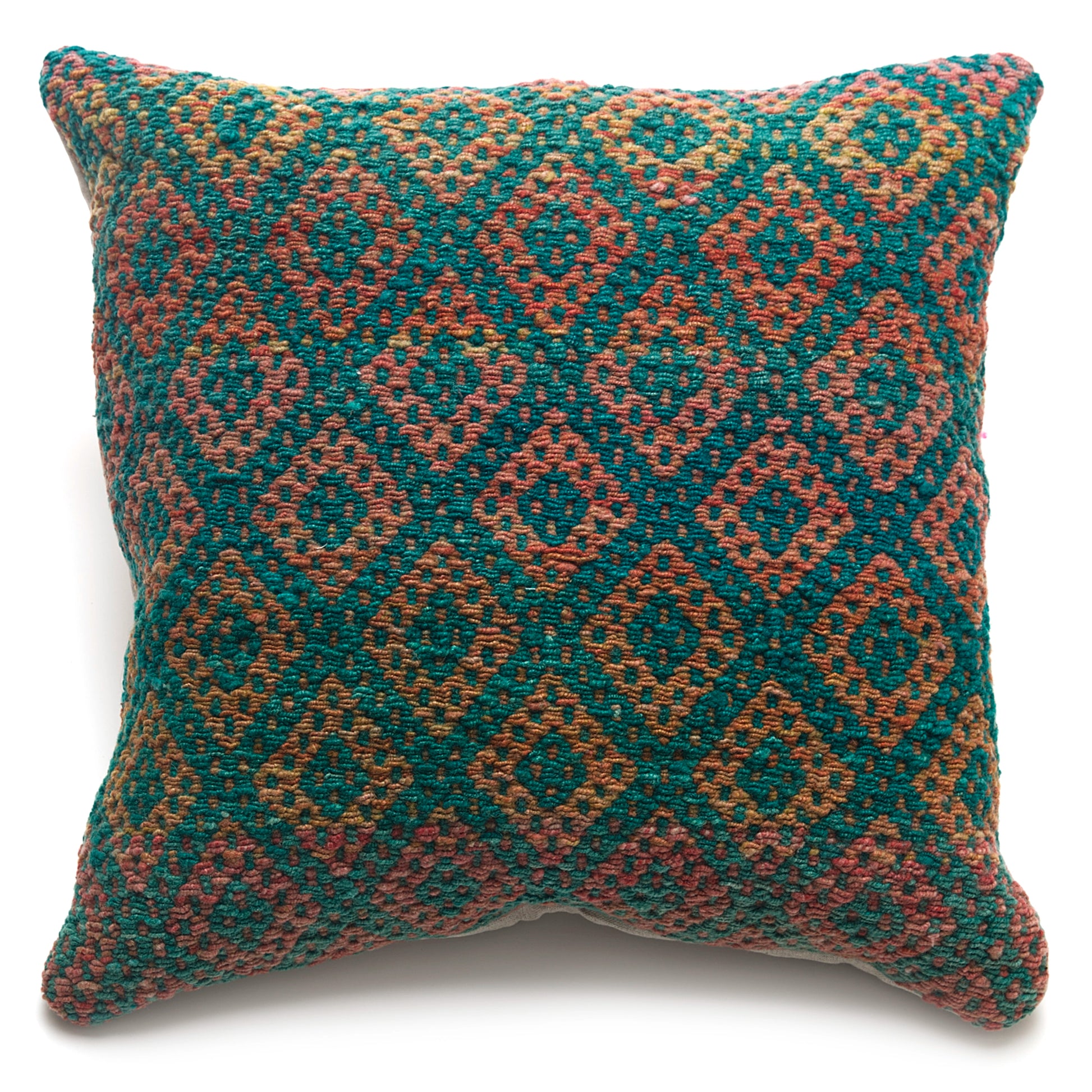 Intiearth Colorful decorative pillow made from handwoven Peruvian frazada, crafted with hand spun wool in a fair trade workshop