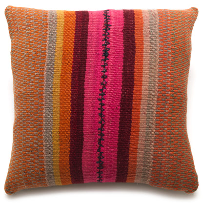 Intiearth Colorful decorative lumbar pillow made from handwoven Peruvian frazada, crafted with hand spun wool in a fair trade workshop