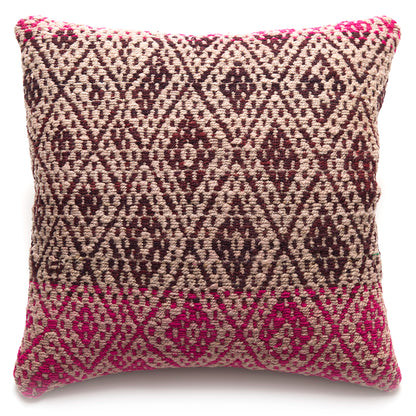 Intiearth Colorful decorative lumbar pillow made from handwoven Peruvian frazada, crafted with hand spun wool in a fair trade workshop