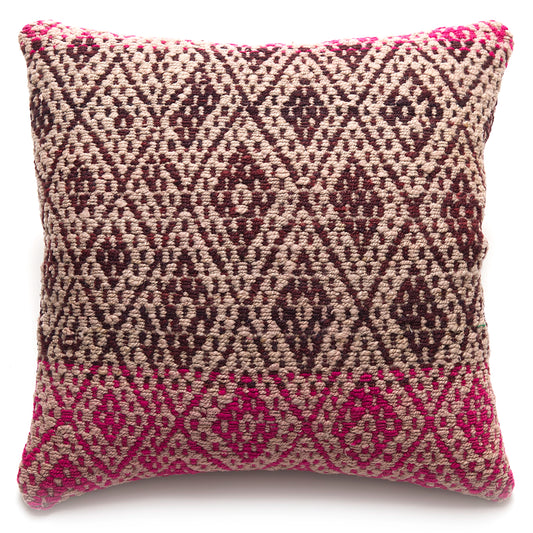 Intiearth Colorful decorative lumbar pillow made from handwoven Peruvian frazada, crafted with hand spun wool in a fair trade workshop