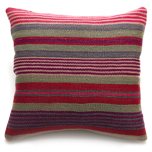 Intiearth Colorful decorative lumbar pillow made from handwoven Peruvian frazada, crafted with hand spun wool in a fair trade workshop