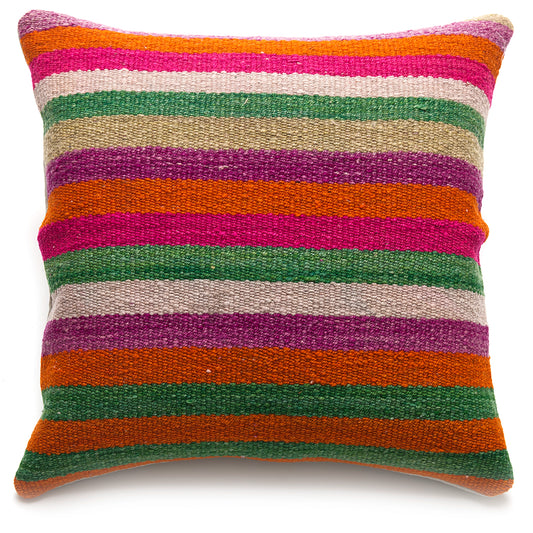 Intiearth Colorful decorative pillow made from handwoven Peruvian frazada, crafted with hand spun wool in a fair trade workshop