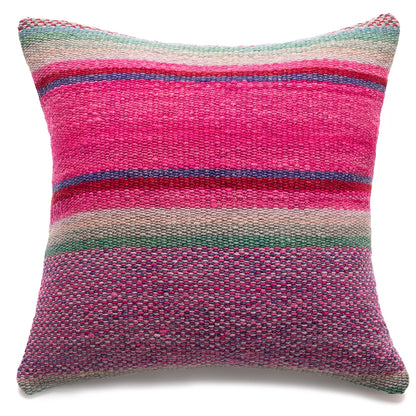 Multicolored striped pillow on a white background