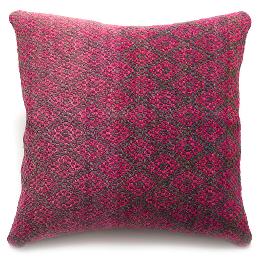 Intiearth Colorful decorative lumbar pillow made from handwoven Peruvian frazada, crafted with hand spun wool in a fair trade workshop