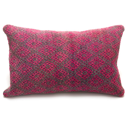 Intiearth Colorful decorative lumbar pillow made from handwoven Peruvian frazada, crafted with hand spun wool in a fair trade workshop