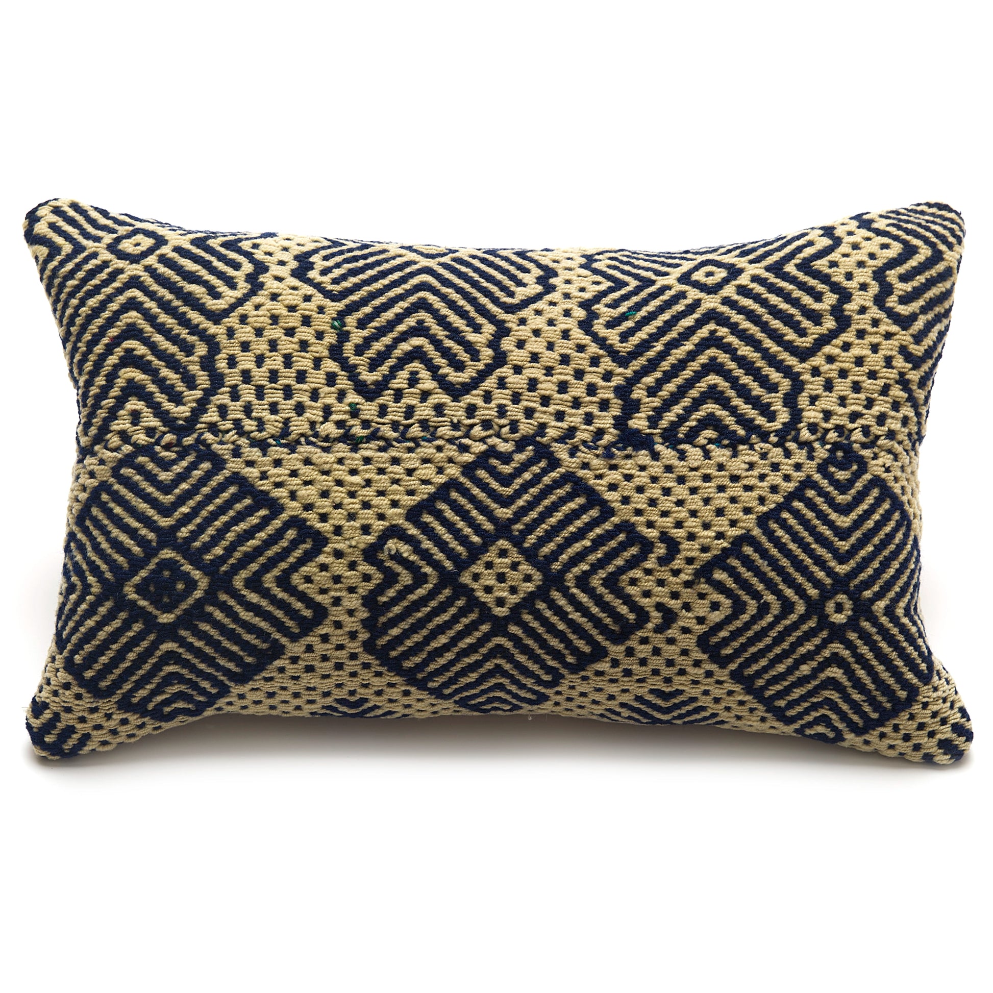 Intiearth Colorful decorative lumbar pillow made from handwoven Peruvian frazada, crafted with hand spun wool in a fair trade workshop