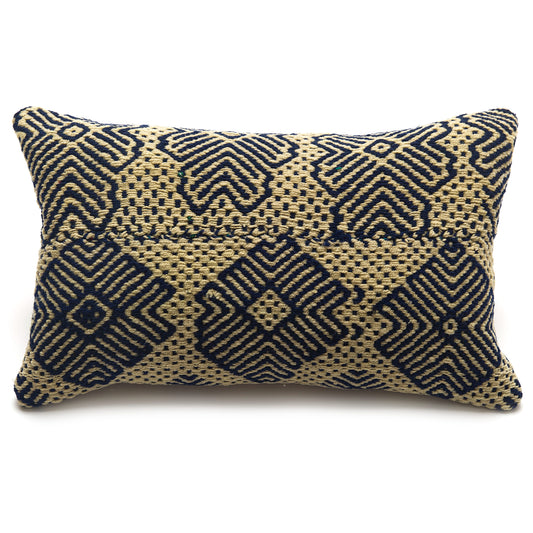 Intiearth Colorful decorative lumbar pillow made from handwoven Peruvian frazada, crafted with hand spun wool in a fair trade workshop