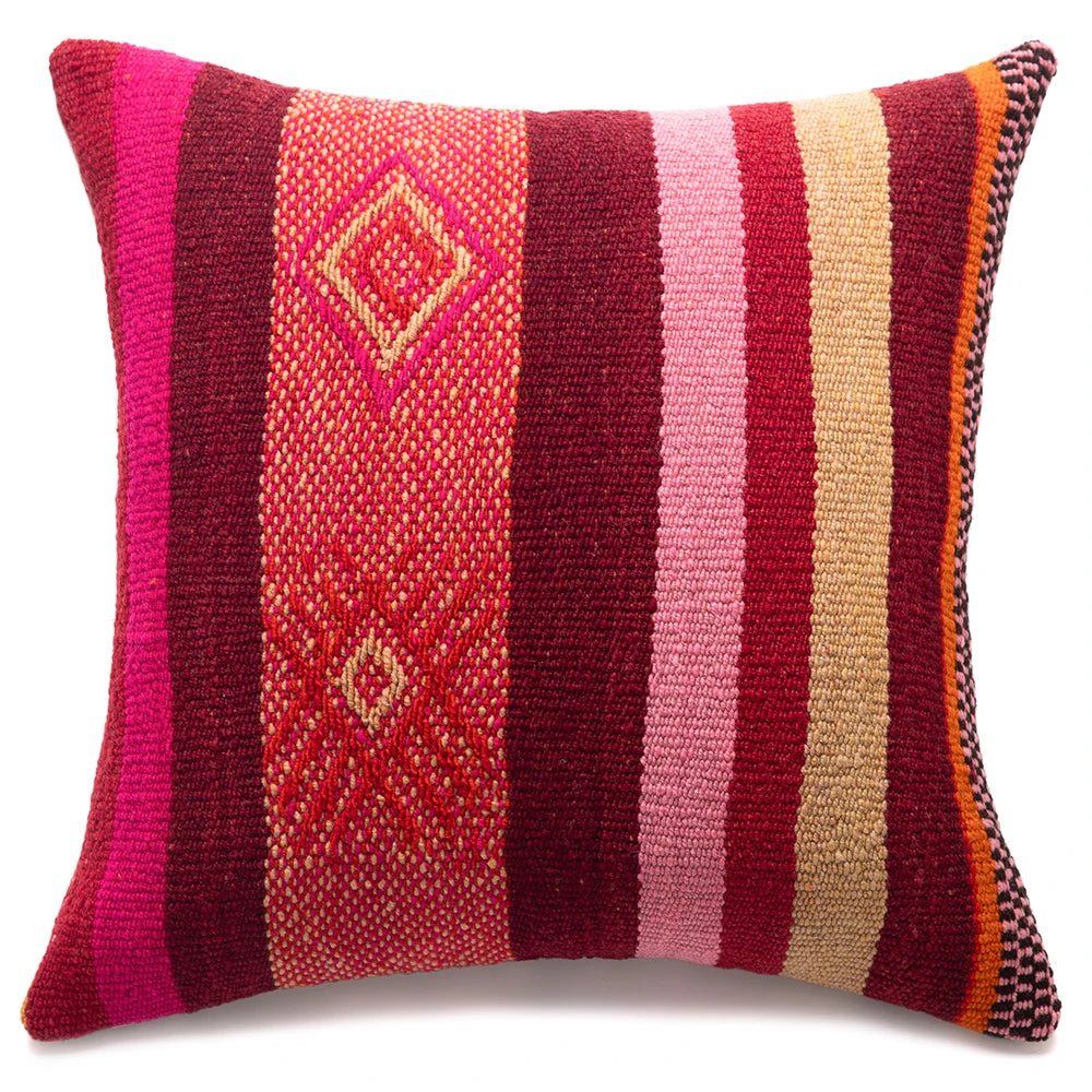 Decorative pillow with striped pattern on a white background