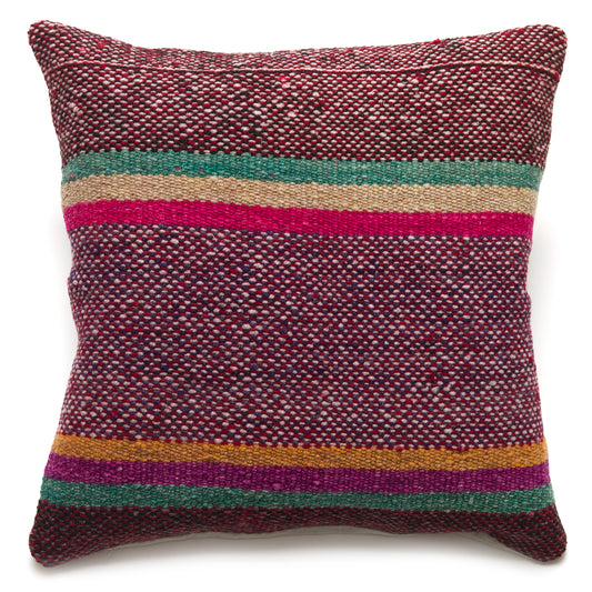 Intiearth Colorful decorative lumbar pillow made from handwoven Peruvian frazada, crafted with hand spun wool in a fair trade workshop