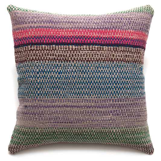 Intiearth Colorful decorative lumbar pillow made from handwoven Peruvian frazada, crafted with hand spun wool in a fair trade workshop