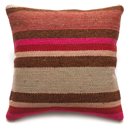 Intiearth Colorful decorative lumbar pillow made from handwoven Peruvian frazada, crafted with hand spun wool in a fair trade workshop