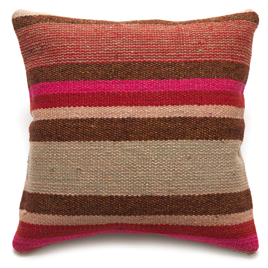 Intiearth Colorful decorative lumbar pillow made from handwoven Peruvian frazada, crafted with hand spun wool in a fair trade workshop