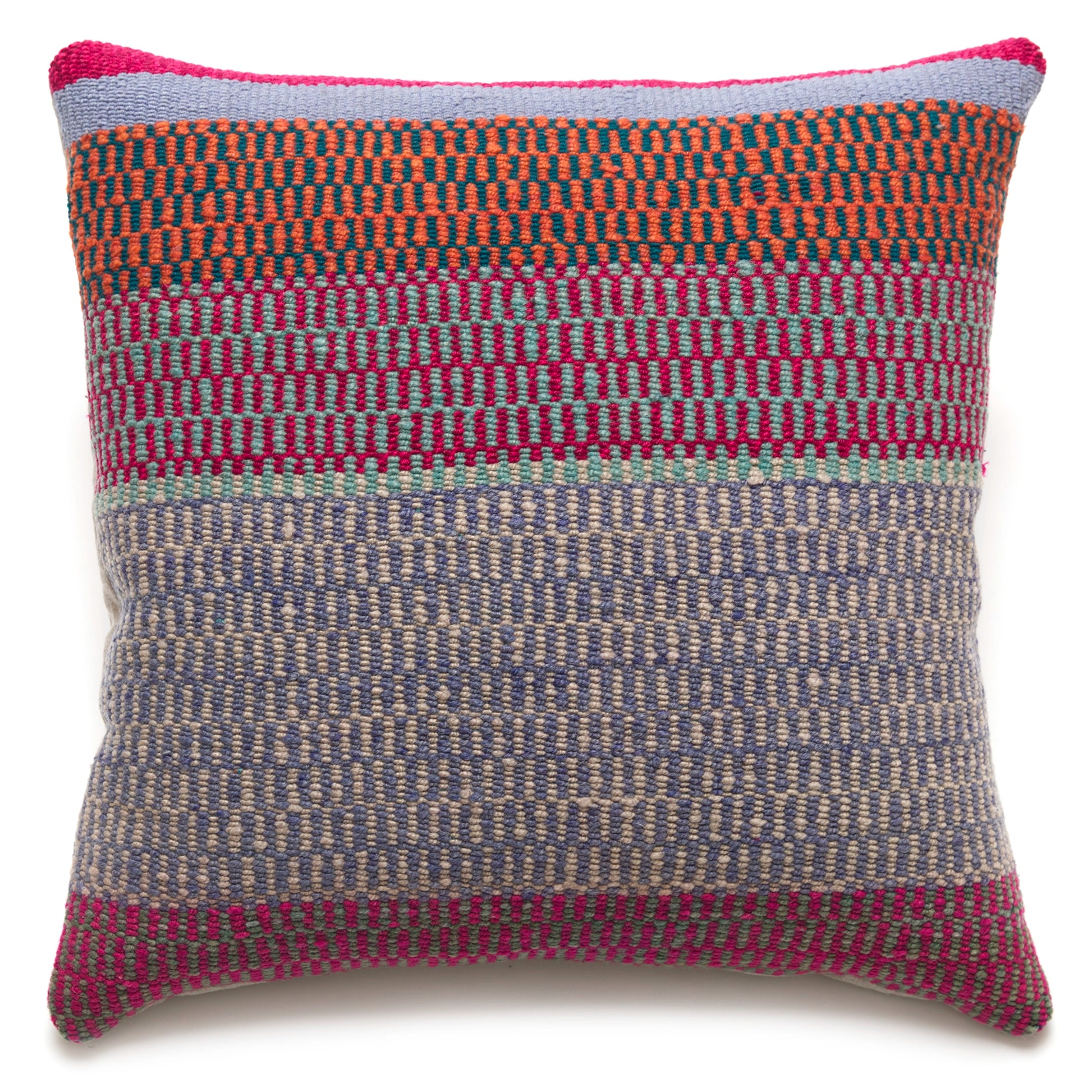 Intiearth Colorful decorative lumbar pillow made from handwoven Peruvian frazada, crafted with hand spun wool in a fair trade workshop