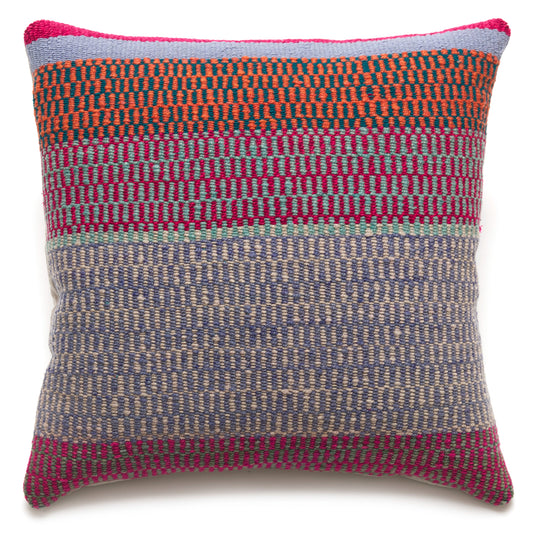 Intiearth Colorful decorative lumbar pillow made from handwoven Peruvian frazada, crafted with hand spun wool in a fair trade workshop