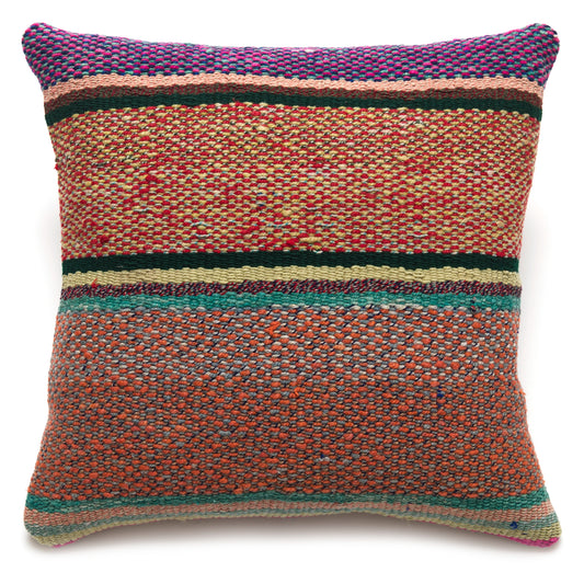 Intiearth Colorful decorative lumbar pillow made from handwoven Peruvian frazada, crafted with hand spun wool in a fair trade workshop