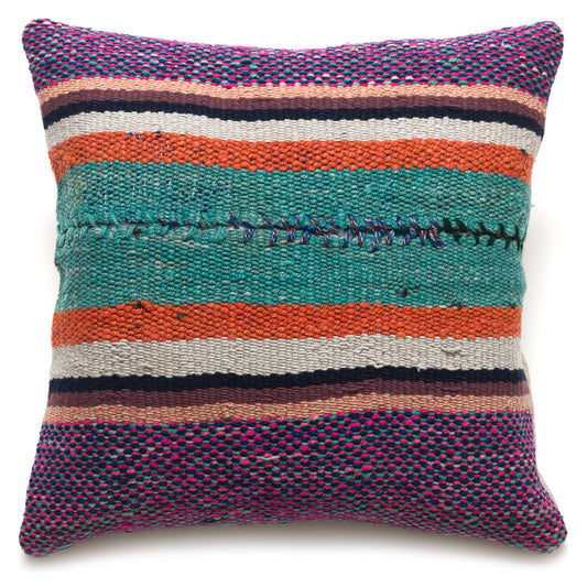 Intiearth Colorful decorative lumbar pillow made from handwoven Peruvian frazada, crafted with hand spun wool in a fair trade workshop