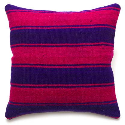 Intiearth Colorful decorative lumbar pillow made from handwoven Peruvian frazada, crafted with hand spun wool in a fair trade workshop