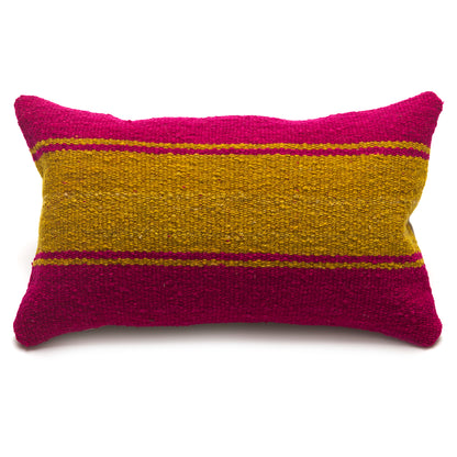 Intiearth Colorful decorative pillow made from handwoven Peruvian frazada, crafted with hand spun wool in a fair trade workshop