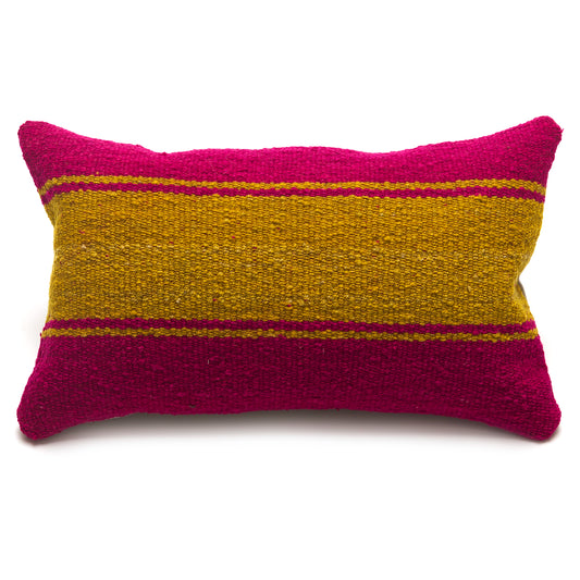 Intiearth Colorful decorative pillow made from handwoven Peruvian frazada, crafted with hand spun wool in a fair trade workshop