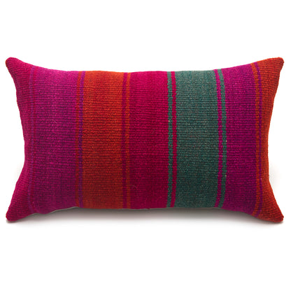 Intiearth Colorful decorative pillow made from handwoven Peruvian frazada, crafted with hand spun wool in a fair trade workshop