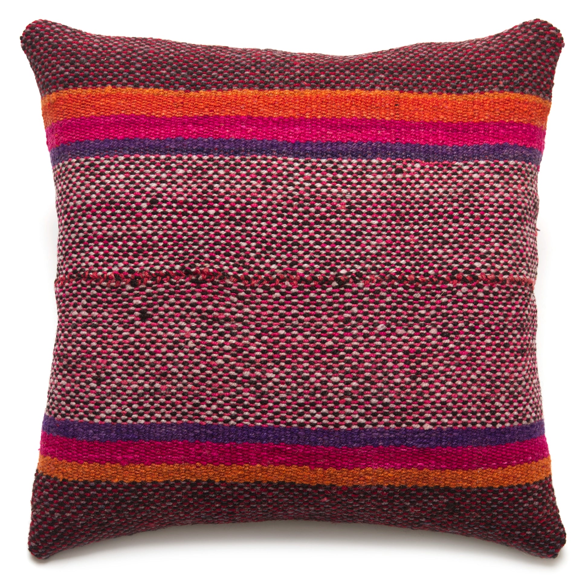 Intiearth Colorful decorative lumbar pillow made from handwoven Peruvian frazada, crafted with hand spun wool in a fair trade workshop