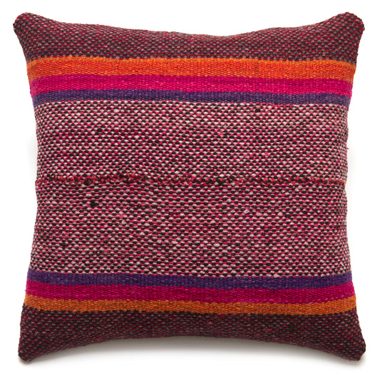 Intiearth Colorful decorative lumbar pillow made from handwoven Peruvian frazada, crafted with hand spun wool in a fair trade workshop