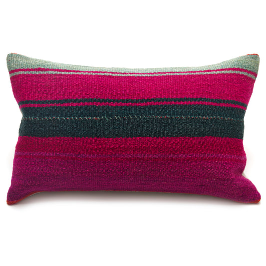 Intiearth Colorful decorative pillow made from handwoven Peruvian frazada, crafted with hand spun wool in a fair trade workshop