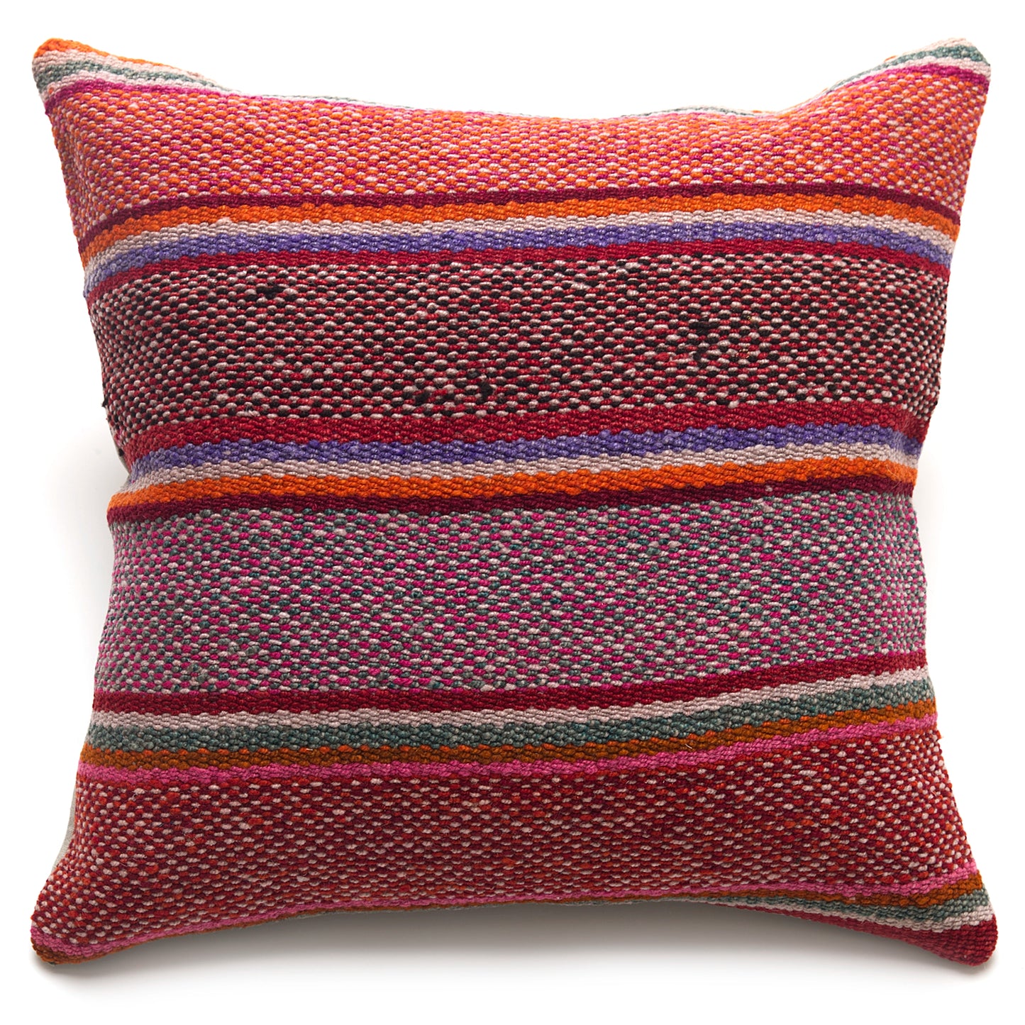 Intiearth Colorful decorative pillow made from handwoven Peruvian frazada, crafted with hand spun wool in a fair trade workshop