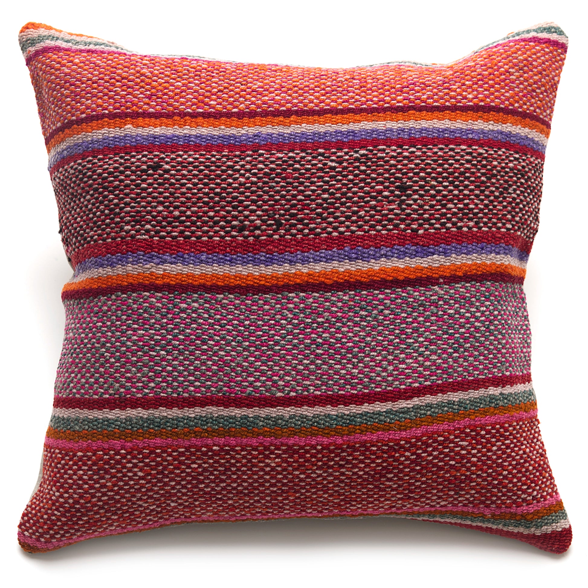 Intiearth Colorful decorative pillow made from handwoven Peruvian frazada, crafted with hand spun wool in a fair trade workshop