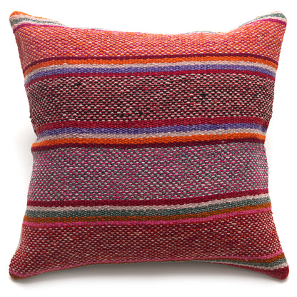 Intiearth Colorful decorative pillow made from handwoven Peruvian frazada, crafted with hand spun wool in a fair trade workshop