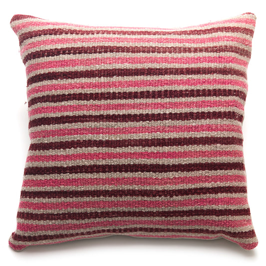Intiearth Colorful decorative pillow made from handwoven Peruvian frazada, crafted with hand spun wool in a fair trade workshop