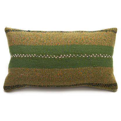 Intiearth Colorful decorative lumbar pillow made from handwoven Peruvian frazada, crafted with hand spun wool in a fair trade workshop