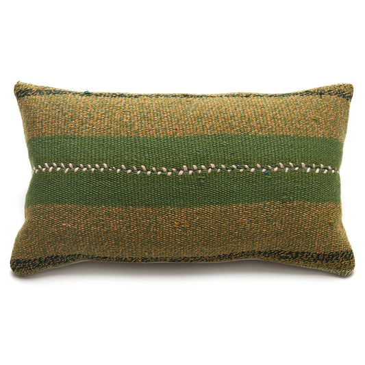 Intiearth Colorful decorative lumbar pillow made from handwoven Peruvian frazada, crafted with hand spun wool in a fair trade workshop