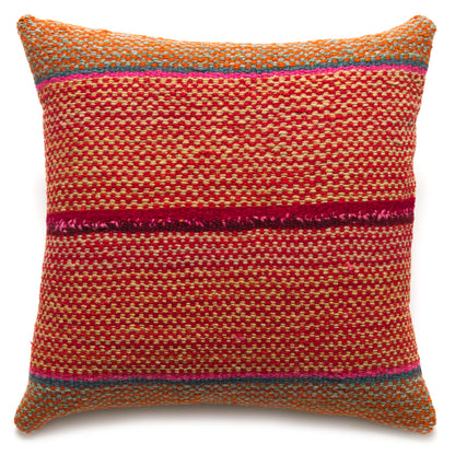 Intiearth Colorful decorative lumbar pillow made from handwoven Peruvian frazada, crafted with hand spun wool in a fair trade workshop
